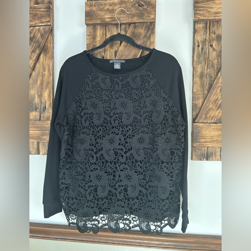 Adrianna Papell Lace Sweatshirt Black Medium